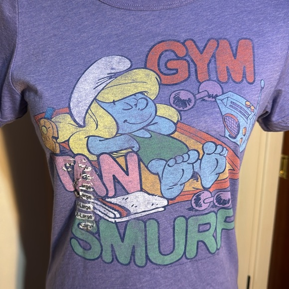 JUNK FOOD SMURFS SMURFETTE GYM TAN SMURF JERSEY SHORE STYLE T-SHIRT SIZE XL NEW - Picture 6 of 16